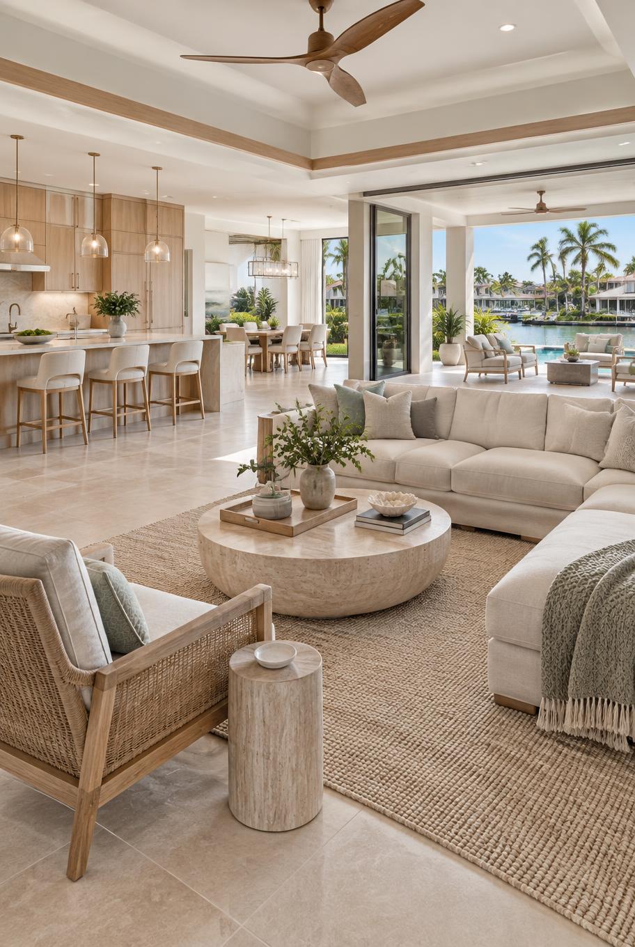 Open living room with wide circulation and a flush lanai transition