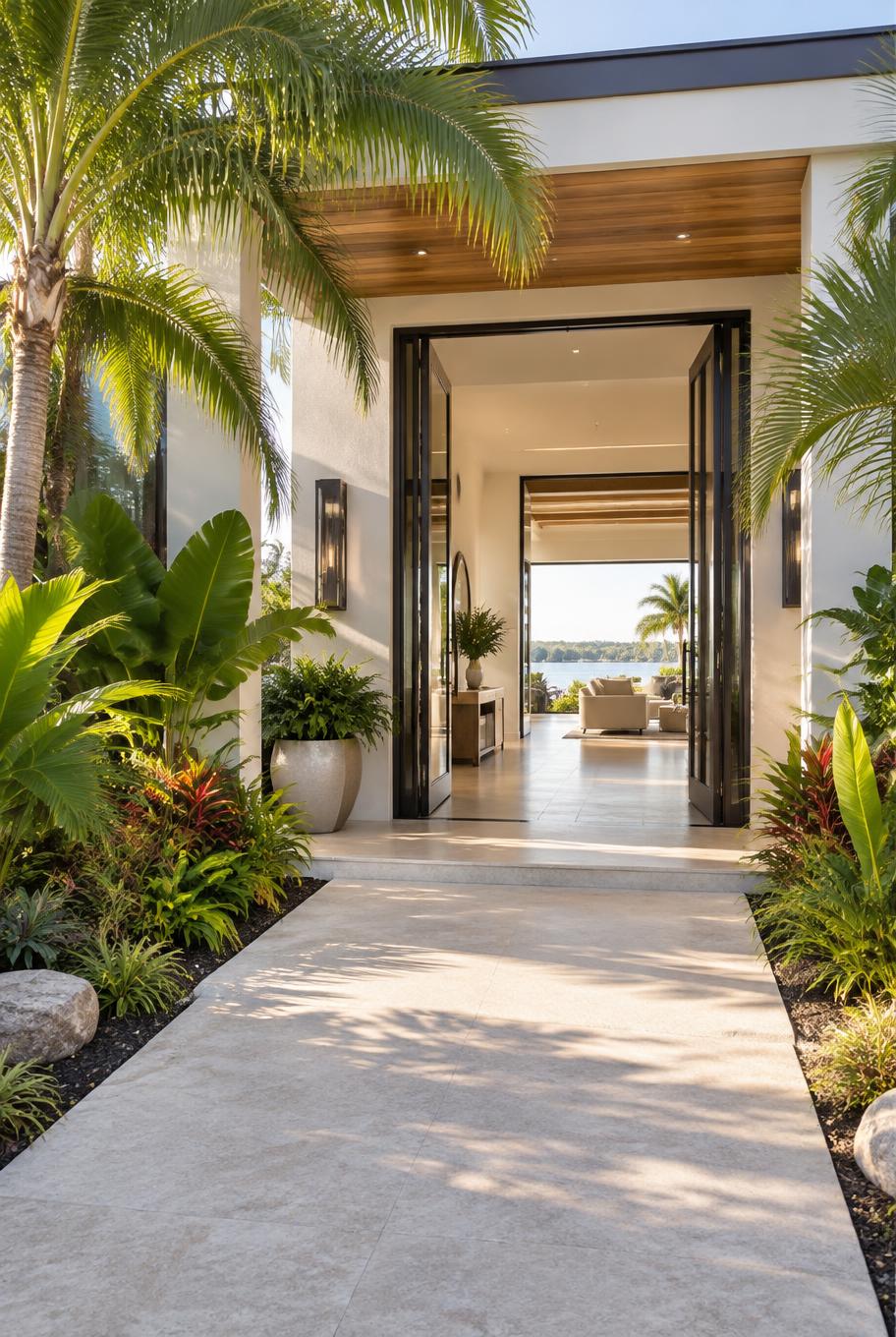 Wide Florida home entrance with a seamless path